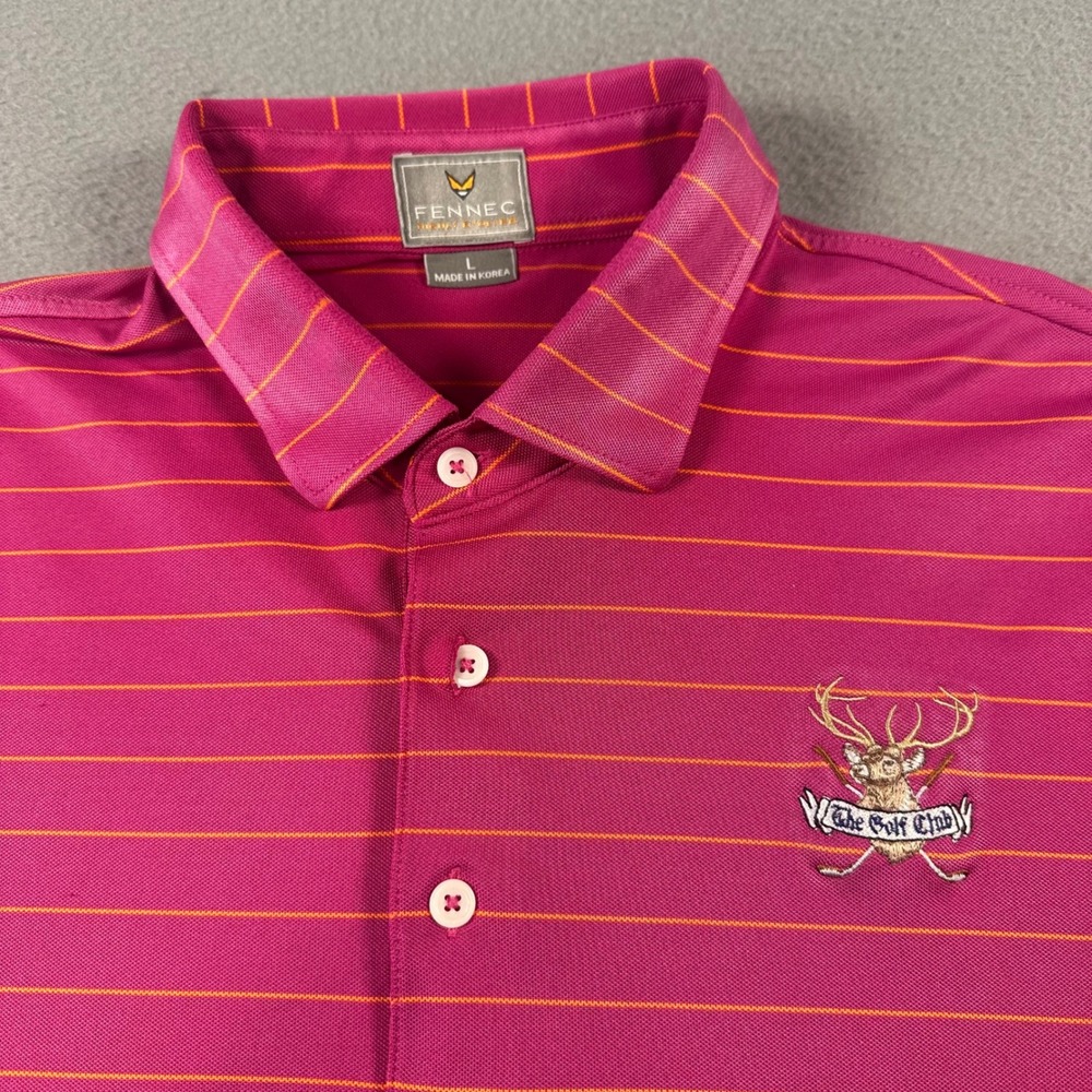 Fennec Mens Golf Polo Shirt Large Pink Striped The Golf Club Short Sleeve L